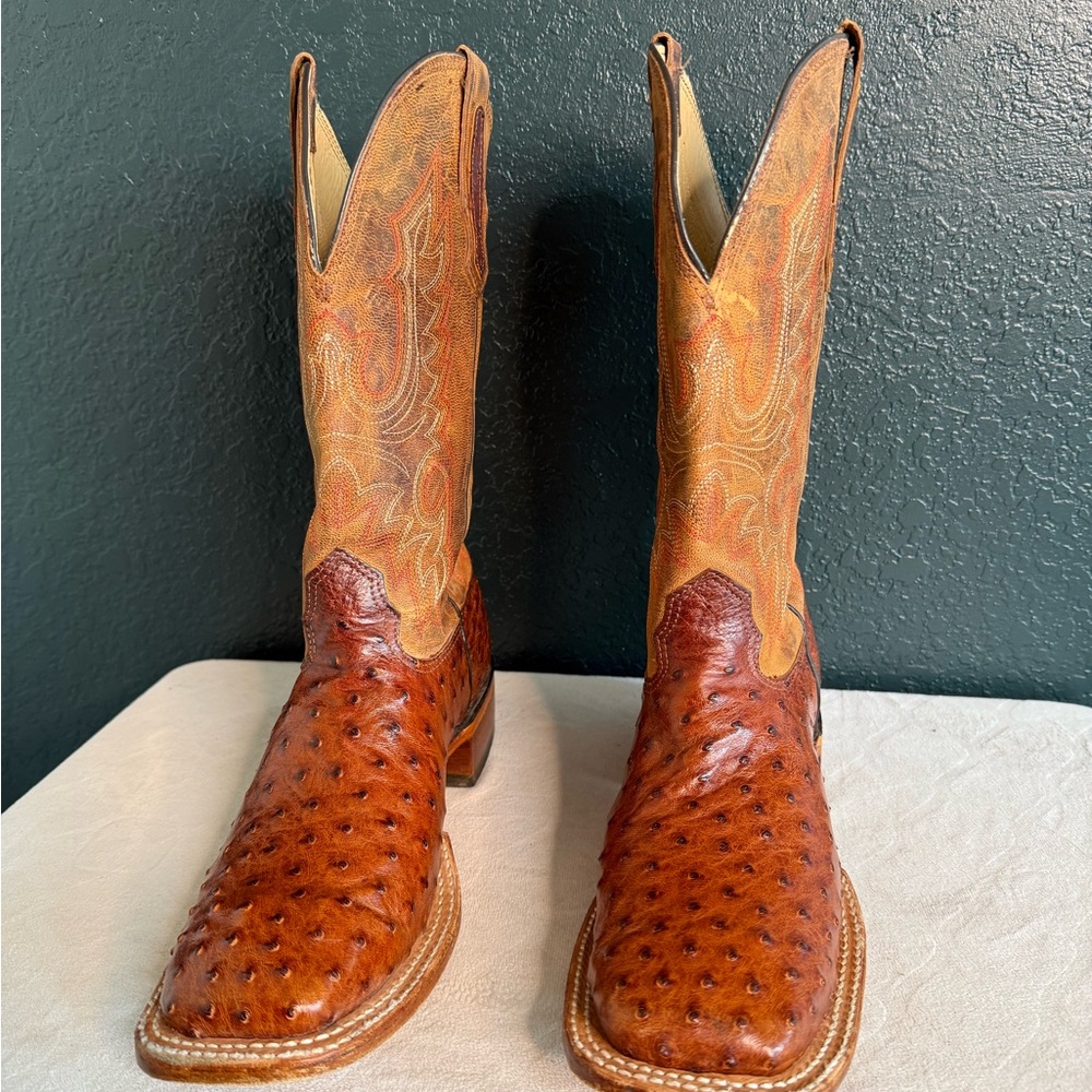 Cavender’s Full Quill Ostrich Square Toe Exotic Cowboy Boots